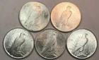 1921-1935 90  Silver Peace Dollars Lot Of 5 Uncirculated Mixed Dates Collectible