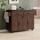 Brown Wood Rolling Kitchen Cart With Trash Can Storage  Drop Leaf  Spice Rack