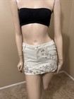 Women   s White Denim Cotton Casual Stretch Slim Embroidered Mini Zip Size L Skirt