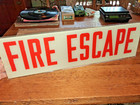 Vintage 1950 s  Frosted Glass   fire Escape  Insert Sign - Red Paint On Glass 