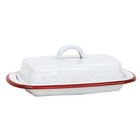 New Enamelware Covered Butter Dish White Red Retro Vintage Look Enamel Kitchen