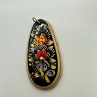 Russian Vintage Hand Painted Multicolor Floral Lacquer Carved Wooden Pendant