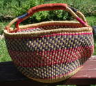 Large 16  Ghana African Bolga Market Basket Hand Woven Leather Wrapped Handle