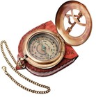 Brass Sundial Compass With Leather Case And Chain   Push Open Compass   Vinta   