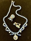 Vintage D e Juliana Styled Blue Rhinestone Set Silver Tone Necklace   Earrings