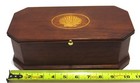 Hadley Collection Coffin Shaped Wooden Dresser Box  Wood Seashell Inlay  10-1 2 