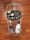 Vtg Wrought Iron Birdcage Plant Stand Bottle Holder Wicker Shelf Shabby Chic