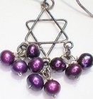 Vintage 925 Star Of David  mogen David    Purple Pearl Cluster Hook Earrings