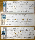 1863-1864 Civil War Era Lot Of Ten Bank Checks Merchants Bank Of Boston Mass 