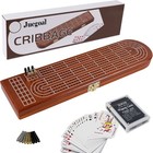 Portable Wooden Cribbage Board - 3 Track Game Set With Storage   Instructions