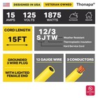 Thonapa 15 Ft Lighted Outdoor Extension Cord - 12 3 Heavy Duty  Yellow- 3 Prong