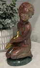 Vintage Child   Bird Statue Faux Marble Bronze Patina Resin Figurine 9    Decor