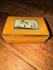 Vintage Small Light Brown Wooden Hinged Trinket Jewelry Box W  Rural Farm Scene