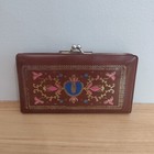 Vintage 80s Hong Kong Shiny Plastic Vinyl Wallet W  Kiss Lock Leaf Design