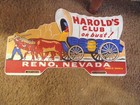 Vintage Steel Reno Nevada Harold s Club Or Bust Metal License Plate Topper-