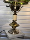 Vintage Green Hurricane Lamp Glass Quilted Parlor Table Light Marble Base Works