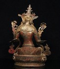 12  Old Tibetan Buddhism Temple Bronze Green Tara Bodhisattva Buddha Statue