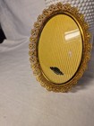 Vintage 24k Gold Plated Filigree Oval Convex Photo Frame Elegant Small No Stand