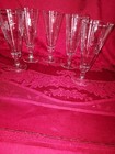 Vintage Clear Etched Glass Tall Heavy  Champagne Flutes  Set Of 5