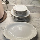 Royal Kent Poland Porcelain Dinner Set White Gold Trim Glossy Round Plates Bowls