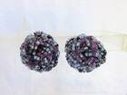 Vtg Italy Purple Lavender Black Pink Glass Seed Bead Knot Earrings Clips Signed