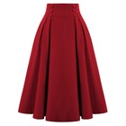 Vintage Midi Skirt With Pockets For Women Solid High Waist Pleated Swing Skirts