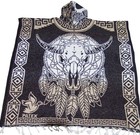Authentic Mexican Handmade Poncho Gaban With Hood  Skull   Bull Skull