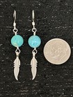 Southwestern 925 Sterling Silver Turquoise Bead   Feather Earrings Usa