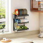 3 Tier Wall Mounted Dish Drying Rack Black Rustproof Kitchen Organizer Adjustabl