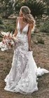 Sexy Mermaid Wedding Dress V Neck Backless Lace Appliques 3d Flowers Bridal Gown