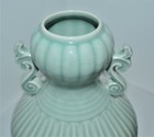An Early 20th Century Chinese Twin Handled Celadon Porcelain Vase Late Qing