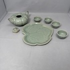 Mini 7 Piece Tea Set  Celedon Green  Leaf   Pumpkin Shaped  Vintage