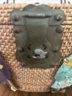 Vintage Chinese Woven Wicker Basket Purse - Asian Fabric Figures Hardware