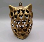 Vintage Brass Owl Candle Holder Hanging Lantern Patina 1970s Mcm Kitsc