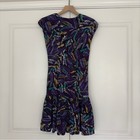 Vintage 90s Rampage Button Down Midi Dress 1990s Print Shoulder Pads Vtg 9 10