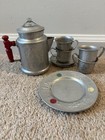 Vintage Antique Embossed Tin Metal Children s Play Kitchen Dishes  17 Pieces 