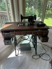 Antique Vintage Singer Sewing Machine In Cabinet  Treadle Table Wrought Iron 