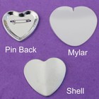 52x57mm Heart Shaped Metal Pin Badge Button Parts Supplies Diy 100 Sets pack