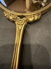 Vintage Ornate Gold Tone Floral Handheld Vanity Hand Mirror Metal   Glass
