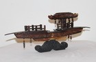 Rare Antique Early 20th Century Chinese Hand-carved Wooden Boat Model On Stand