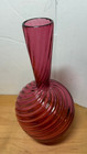 Blown Cranberry Twisted Swirl Pontil Base Glass Bottle Vase 9 75  - Beautiful 