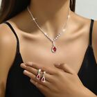 Red Rhinestone Crystal Necklace Earrings Jewelry Set Wedding Pageant