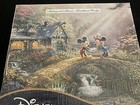 Thomas Kinkade Disney Mickey   Minnie Sweetheart Bridge Glass Wall Clock Nip