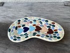 Vintage Heart Mosaic Heart Trinket Dish Ashtray Oblong Metal Base Mid Century