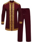 Men s African 2-piece Dashiki Suit Set - Metallic Gold Printed Shirt   Pants Out
