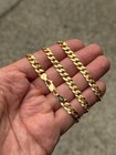 Real Solid 925 Silver 14k Gold Plated Flat Cuban Link Chain Necklace 6 4mm