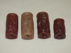 Vintage Lot 4 Carved Jade Cylinder Beads Cylindrical Crafts Chinese Asian Stone