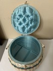 Vtg Wicker Sewing Basket Velvet Top Satin Lined Made In Japan Lot 613 Mcm 8x10   