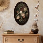 Vintage Floral Oval Framed Moody Wall Art Decor dark Academia Flower Neutral    