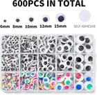 600pcs Black And Multi Colors Wiggle Googly Eyes Self Adhesive  6mm 8mm 10mm 12m